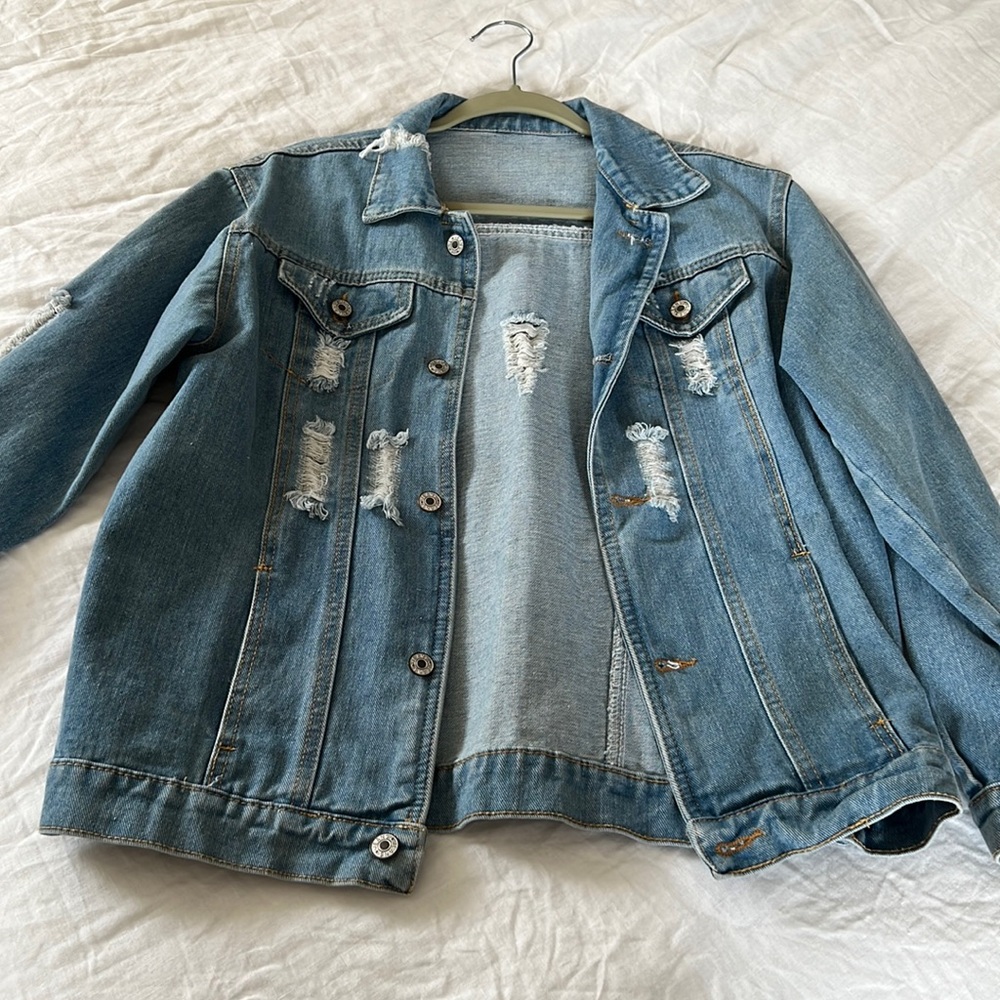 Oversized light wash denim jacket
